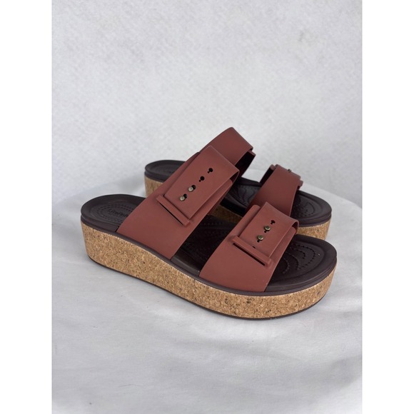 CROCS Shoes - Crocs Literide Buckle Slide Sandals Wedge Platform Cork Brown Women's 9 Comfort